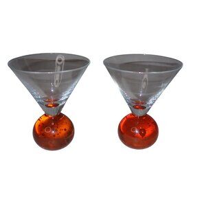 Martini Cocktail Liqueur Glasses Hand Blown Ball Stem Bubbles Lot of‎ 2 MCM